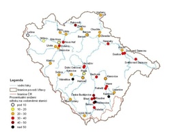Plošné snížení odtoku v povodí Vltavy podle klimatického scénáře HIRHAM a emisního scénáře A2 v referenčním období 2070–2100